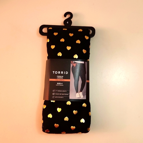 ❤️NWT VINTAGE TORRID LEGGING - POCKETS GOLD HEART PRINT - BLACK - PLUS SIZE - Picture 8 of 11